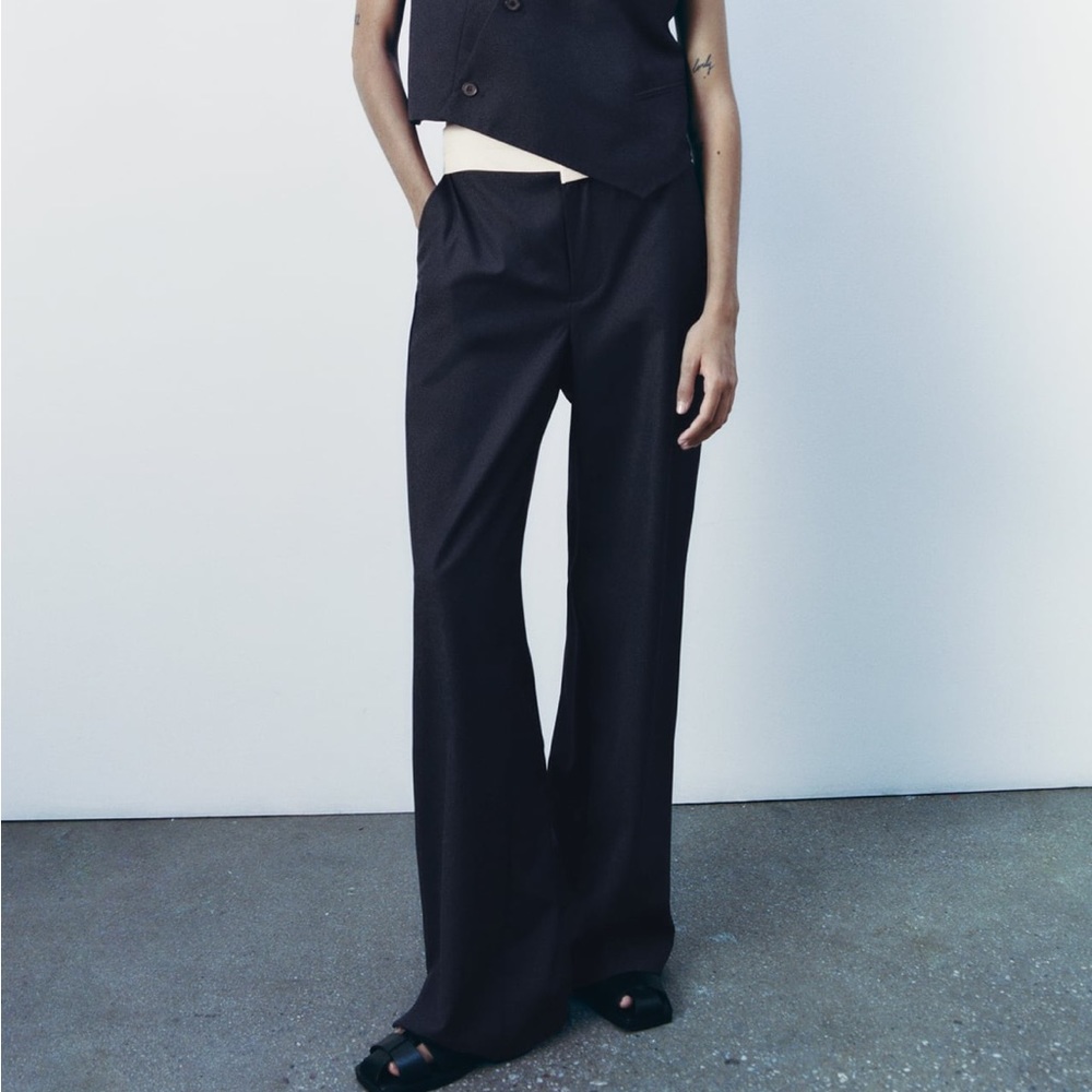 Zara contrast waist straight leg trouser